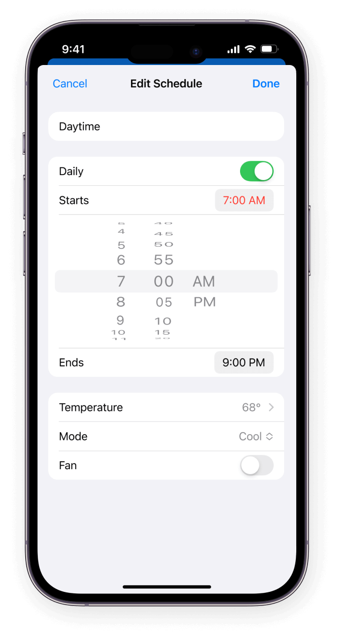 iOS edit schedule