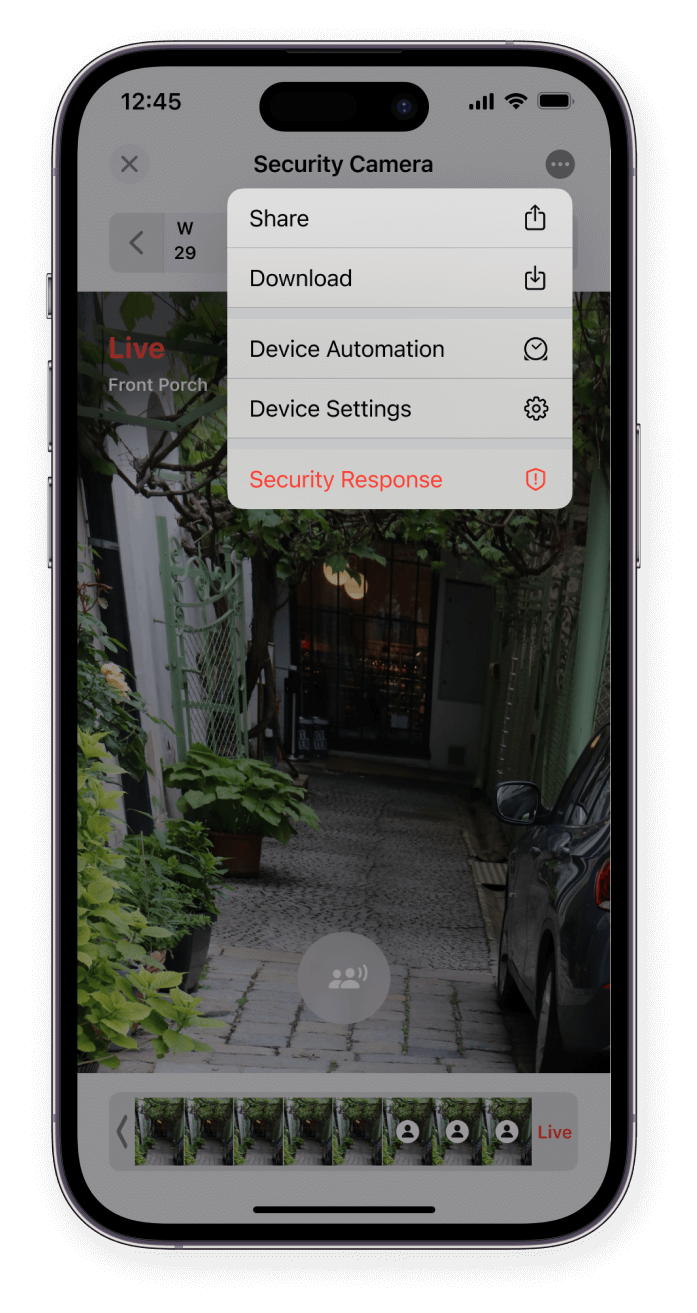 iOS security camera menu